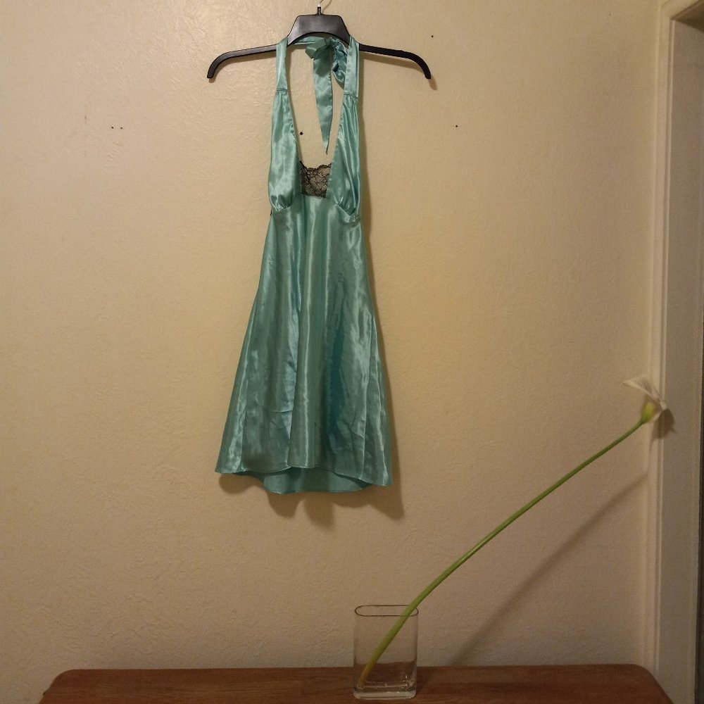 Mint/Seagreen Satin Nightie Slip Dress Sz M 90s Y2K 70s 40s Retro PinUp Fairy